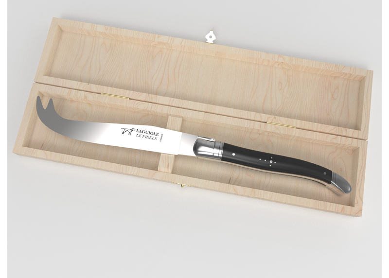 Couteau à fromage Laguiole avec un manche en bois d'ébène et mitres inox image 1