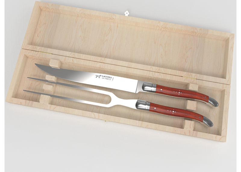Service à viande Laguiole avec un manche en bois de corail et mitres inox image 1