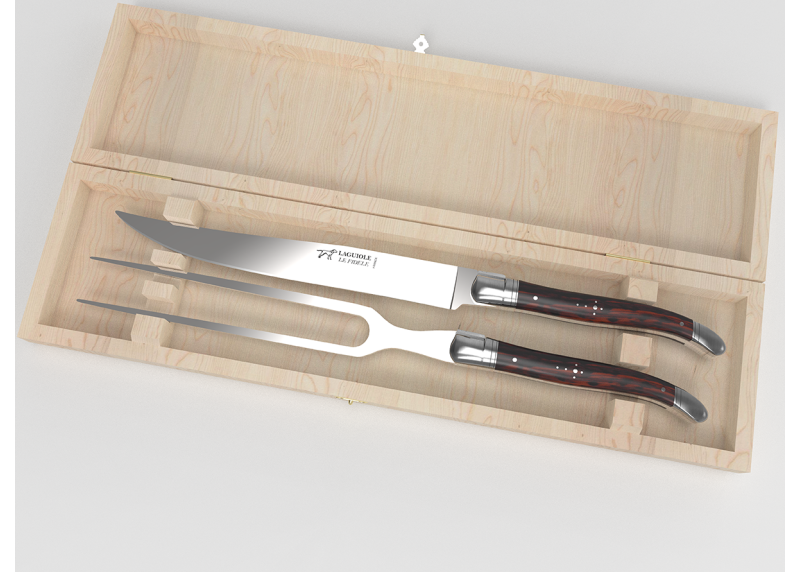 Service à viande Laguiole avec un manche en bois d'amourette et mitres inox image 1