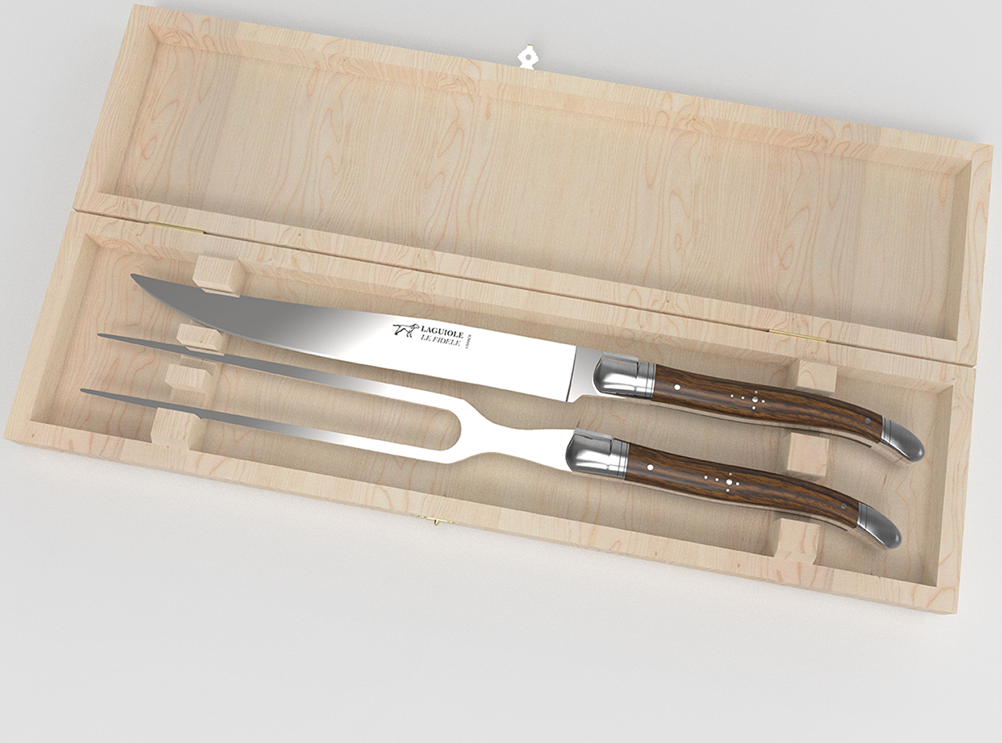 service a viande laguiole fabrique en france avec manche en bois de noyer et mitres acier inoxydable