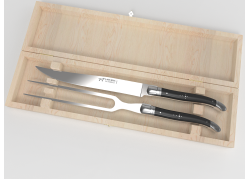 Service à viande Laguiole avec un manche en bois d'ébène et mitres inox image 1
