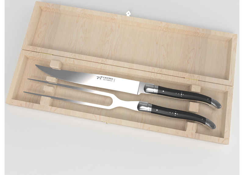 Service à viande Laguiole avec un manche en bois d'ébène et mitres inox image 1