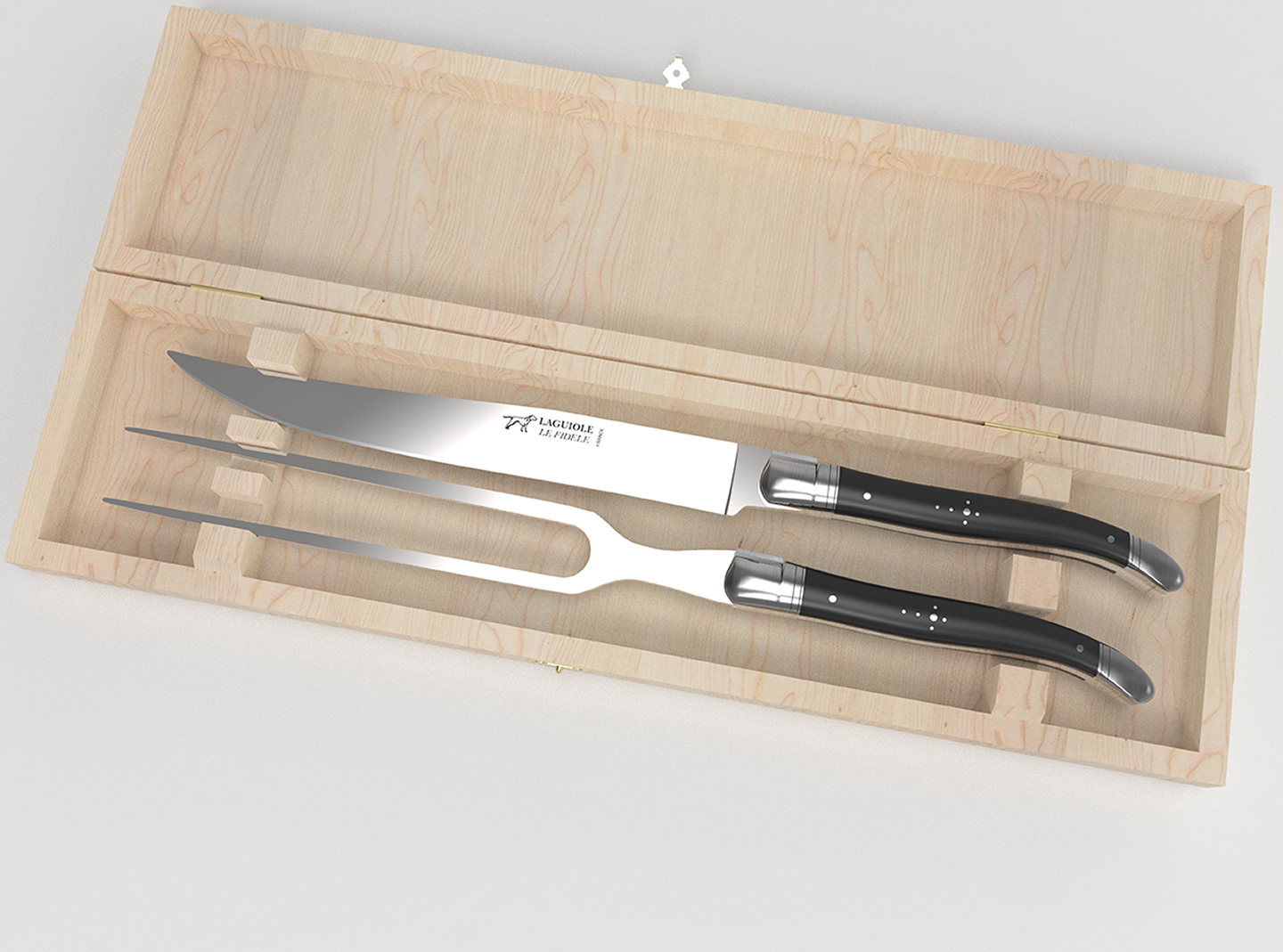 Laguiole meat service made in France with ebony wood handle and stainless steel bolsters