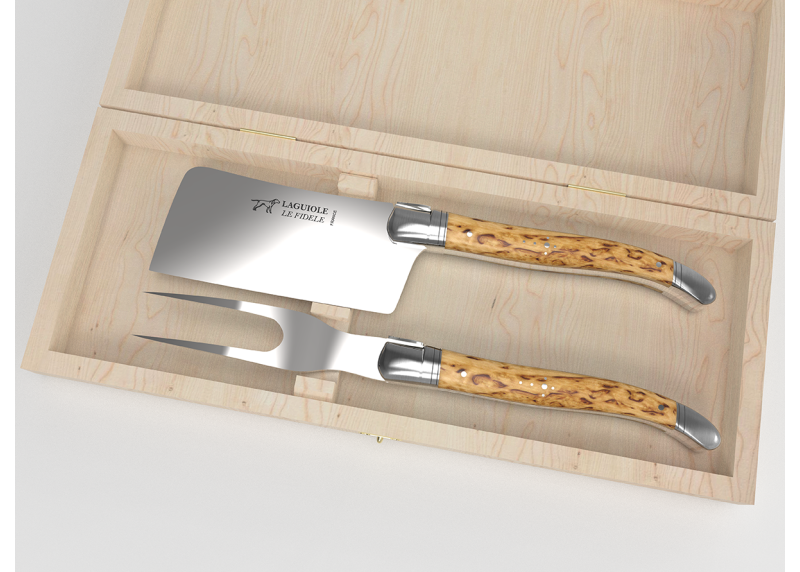 Service à fromage Laguiole avec un manche en bois de bouleau et mitres inox image 1