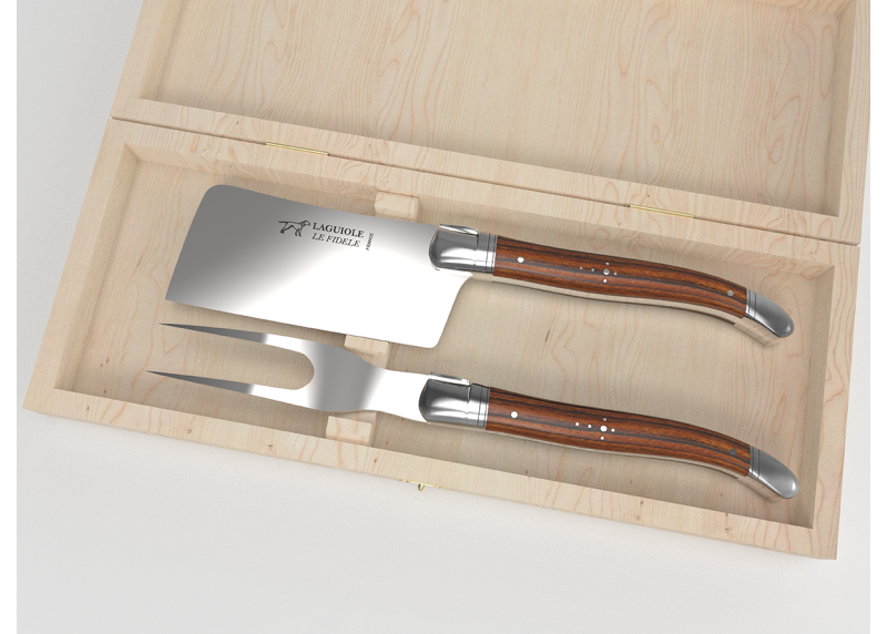 Service à fromage Laguiole avec un manche en bois de bocote et mitres inox image 1