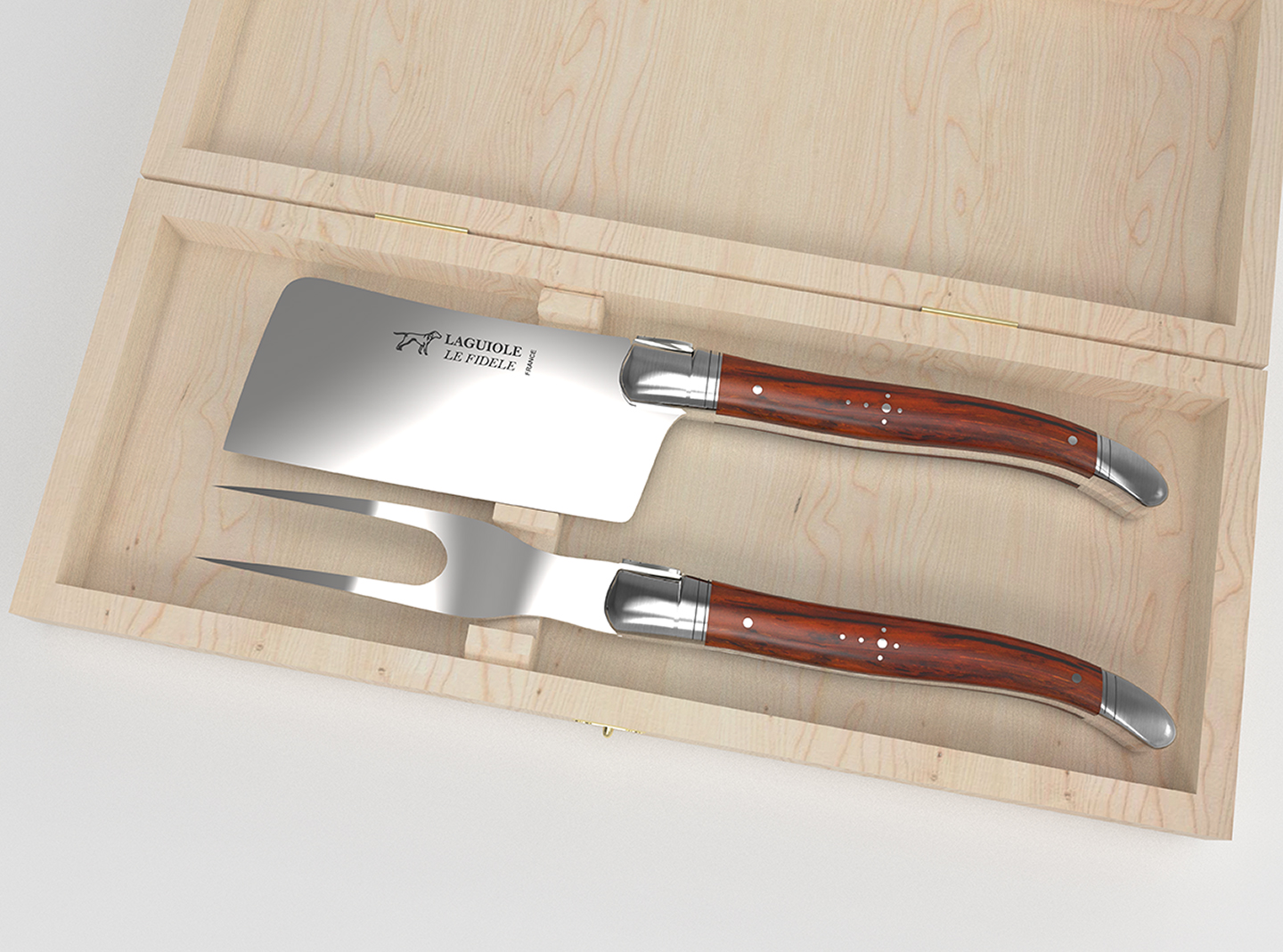laguiole knife cheese service made in France with cocobolo wood handle and stainless steel bolsters