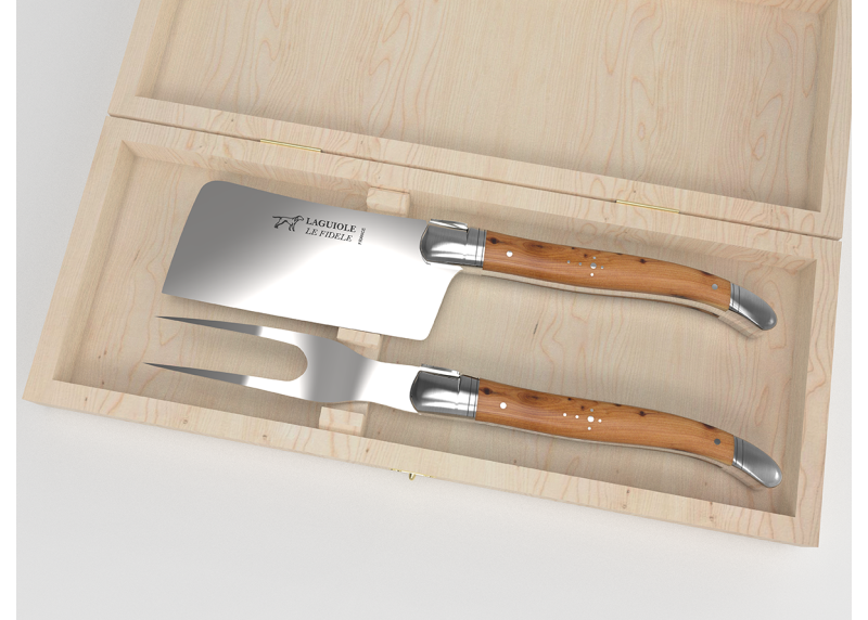 Service à fromage Laguiole avec un manche en bois de genévrier et mitres inox image 1