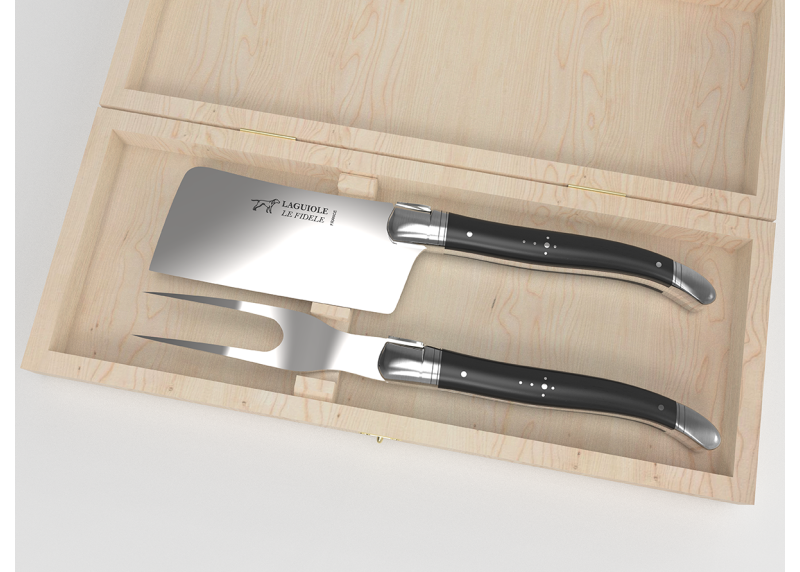 Service à fromage Laguiole avec un manche en bois d'ébène et mitres inox image 1
