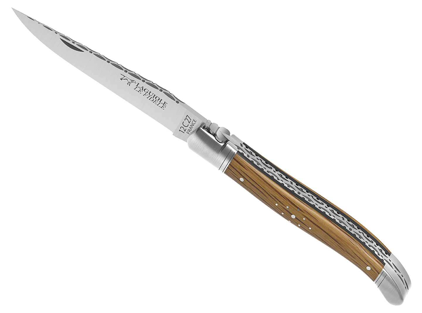 couteau laguiole fabriqué en france avec manche en bois de chêne et mitres inox