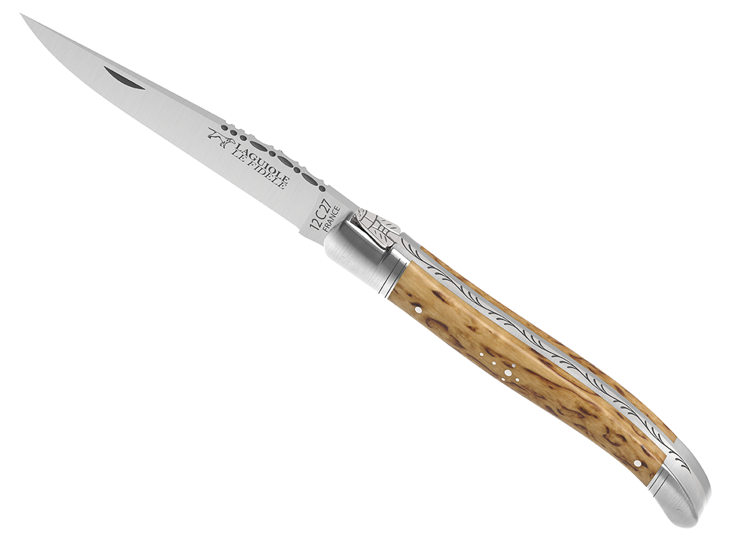 Laguiole knife with birch wood handle and 2 stainless steel bolsters - Traditional Laguiole knives