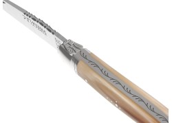 Couteau Laguiole avec un manche en pointe de corne blonde et 2 mitres inox image 1