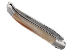 Couteau Laguiole avec un manche en pointe de corne blonde et 2 mitres inox image 4