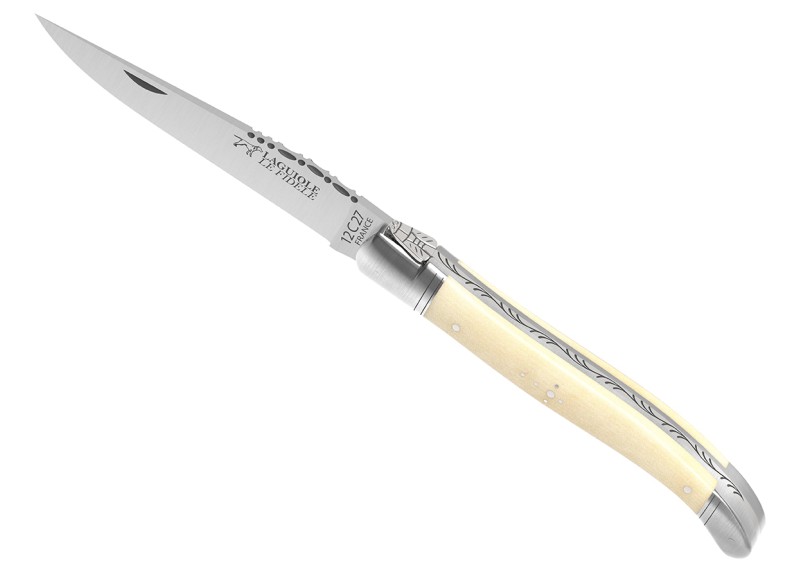 Couteau Laguiole avec un manche en os de bovin et 2 mitres inox image 1