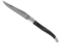 Couteau Laguiole avec un manche en corne brune et 2 mitres inox image 2