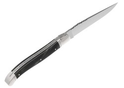 Couteau Laguiole avec un manche en corne brune et 2 mitres inox image 3