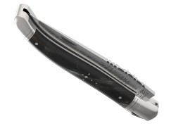 Couteau Laguiole avec un manche en corne brune et 2 mitres inox image 4