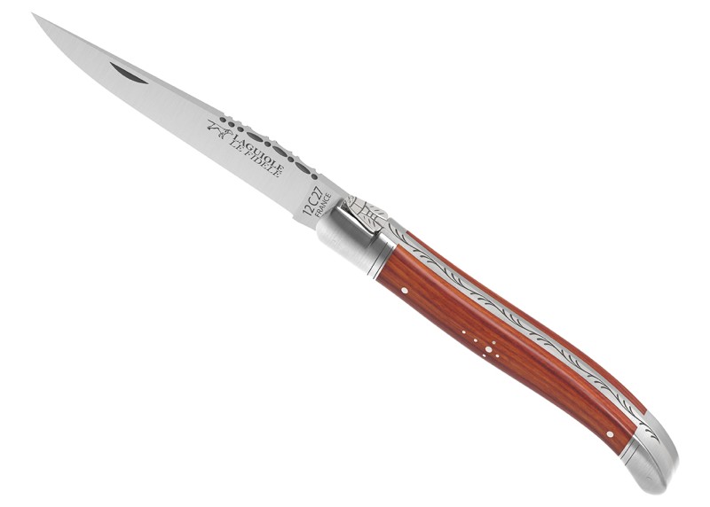 Couteau Laguiole avec un manche en bois de rose et 2 mitres inox image 1