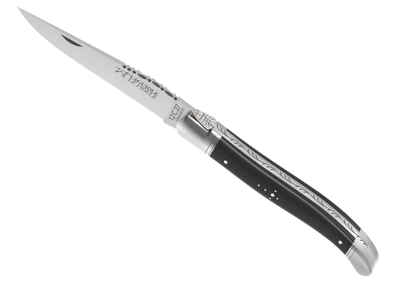 Couteau Laguiole avec un manche en bois d'ébène et 2 mitres inox image 1