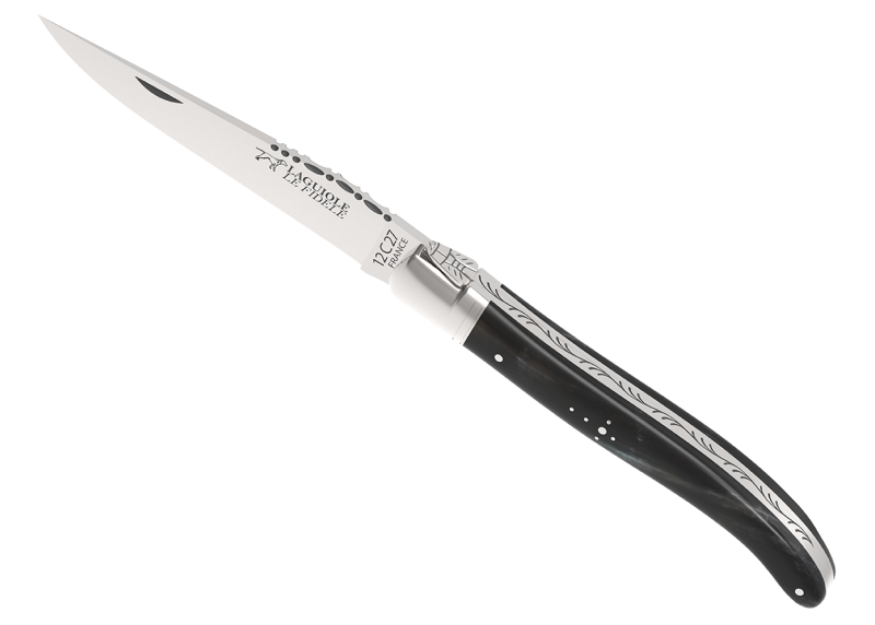Couteau Laguiole avec un manche en corne brune et 1 mitre inox image 1