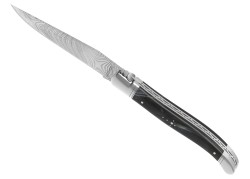 Couteau Laguiole collection damas avec un manche en corne brune et 2 mitres inox image 1