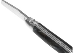 Couteau Laguiole collection damas avec un manche en corne brune et 2 mitres inox image 2
