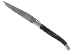 Couteau Laguiole collection damas avec un manche en corne brune et 2 mitres inox image 3