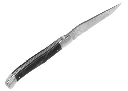 Couteau Laguiole collection damas avec un manche en corne brune et 2 mitres inox image 4