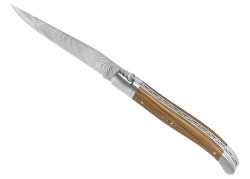 Couteau Laguiole collection damas avec un manche en bois de chêne et 2 mitres inox image 1