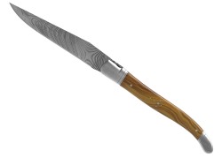 Couteau Laguiole collection damas avec un manche en bois d'olivier et 2 mitres inox image 3