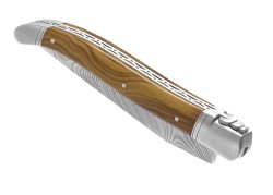 Couteau Laguiole collection damas avec un manche en bois d'olivier et 2 mitres inox image 7