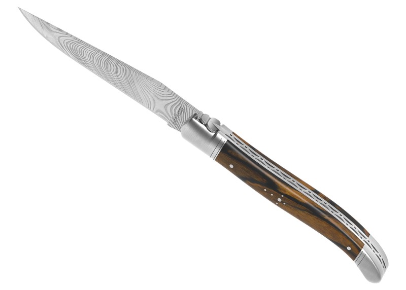 Couteau Laguiole collection damas avec un manche en bois d'ébène royal et 2 mitres inox image 1