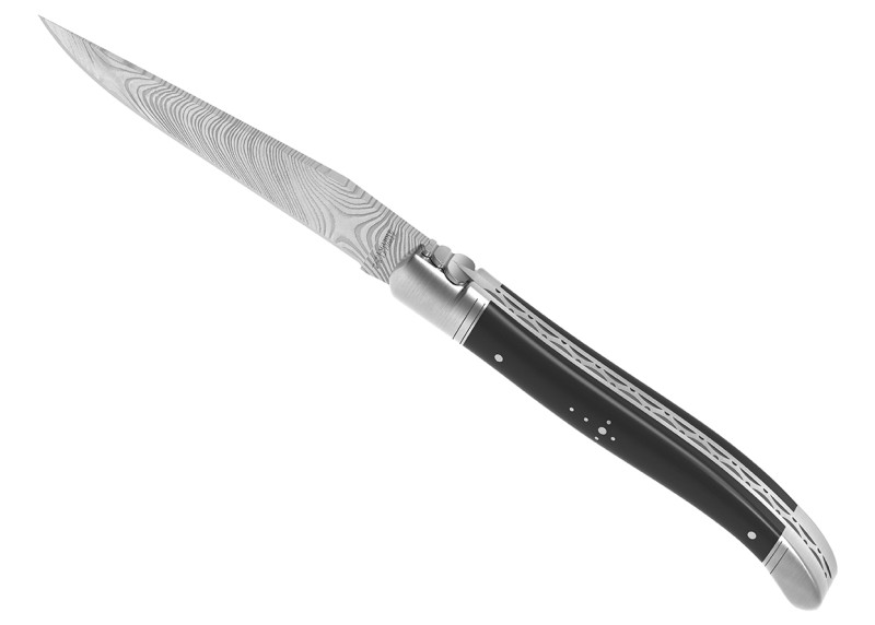 Couteau Laguiole collection damas avec un manche en bois d'ébène et 2 mitres inox image 1
