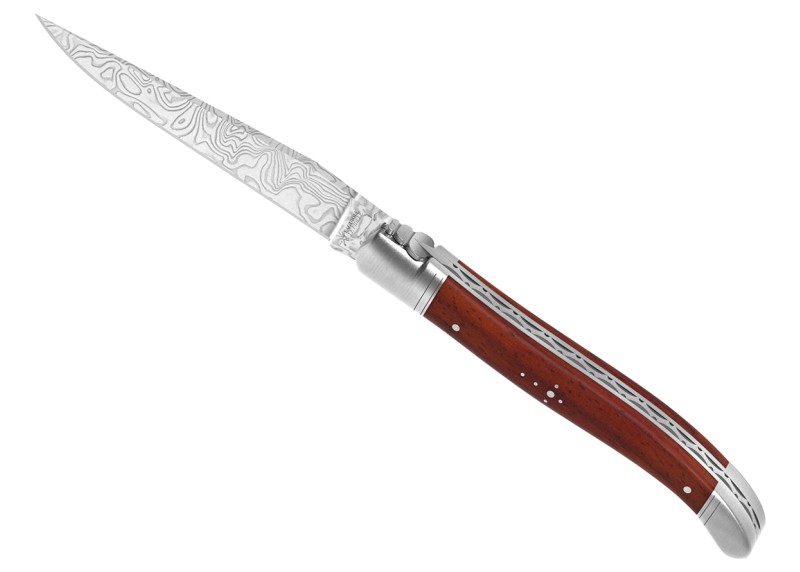 Couteau Laguiole collection damas avec un manche en bois de corail et 2 mitres inox image 1