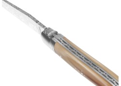 Couteau Laguiole collection damas avec un manche en pointe de corne blonde et 2 mitres inox image 1