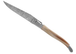 Couteau Laguiole collection damas avec un manche en pointe de corne blonde et 2 mitres inox image 2