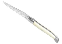 Couteau Laguiole collection damas avec un manche en os de bovin et 2 mitres inox image 1
