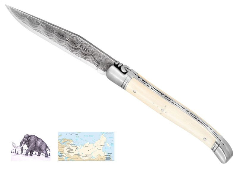 Laguiole Knife with Damascus Blade Ivory of Mammoth's Handle image 1