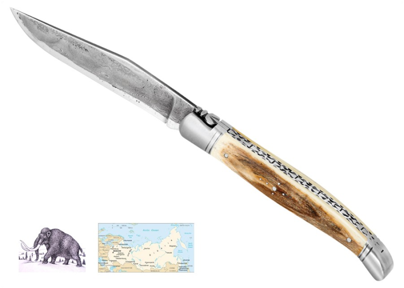 Laguiole Knife Ivory Crust of Mammoth's Handle, Damascus Blade image 1