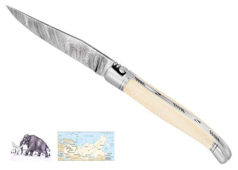 Laguiole Knife Damascus Blade, Ivory of Mammoth's Tusk Handle image 1