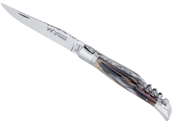 Rounded Laguiole Knife and corscrew , blond horn tip handle image 1