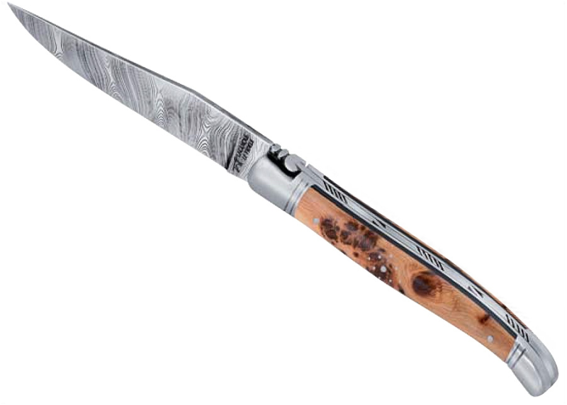 Laguiole Knife with Damascus Blade, Juniper tree Wood handle image 1