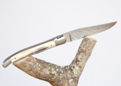 Laguiole Knife with Damascus Blade, Blond Horn tip handle image 3