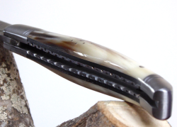 Laguiole Knife with Damascus Blade, Blond Horn tip handle image 5