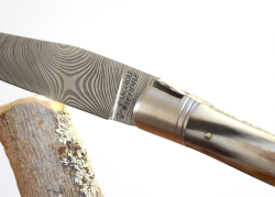 Laguiole Knife with Damascus Blade, Blond Horn tip handle image 11